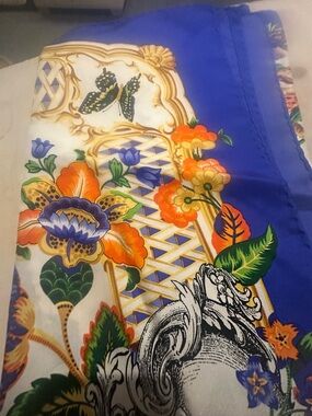 Gianfranco Ferre Silk Scarf with Blue, Green & Orange Floral Motif